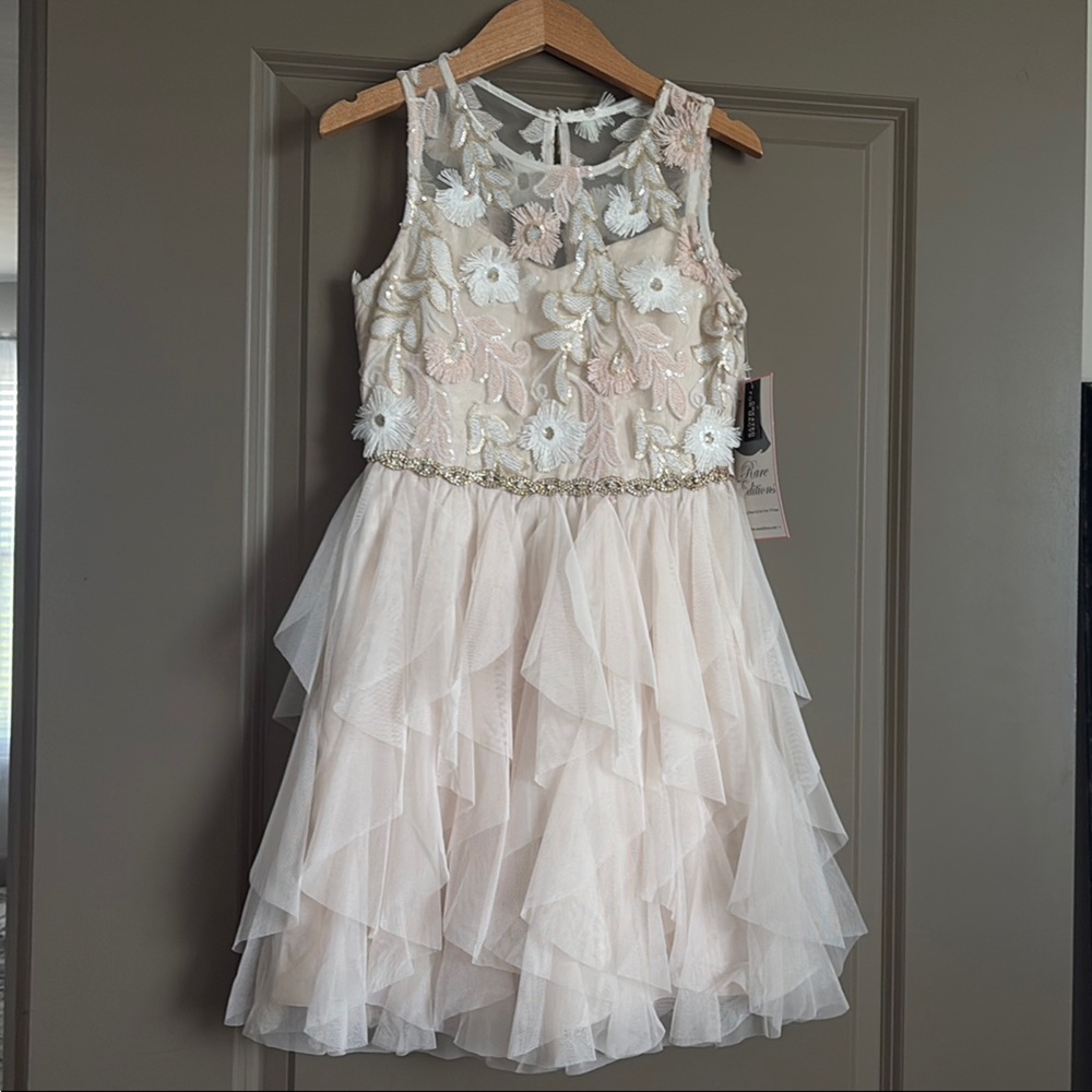 Rare Editions Cream Halter Fit and Flare Dress